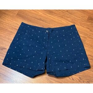 Nautica Chino Shorts Women's 6 Navy Blue Good Anchor Print Nautical Preppy